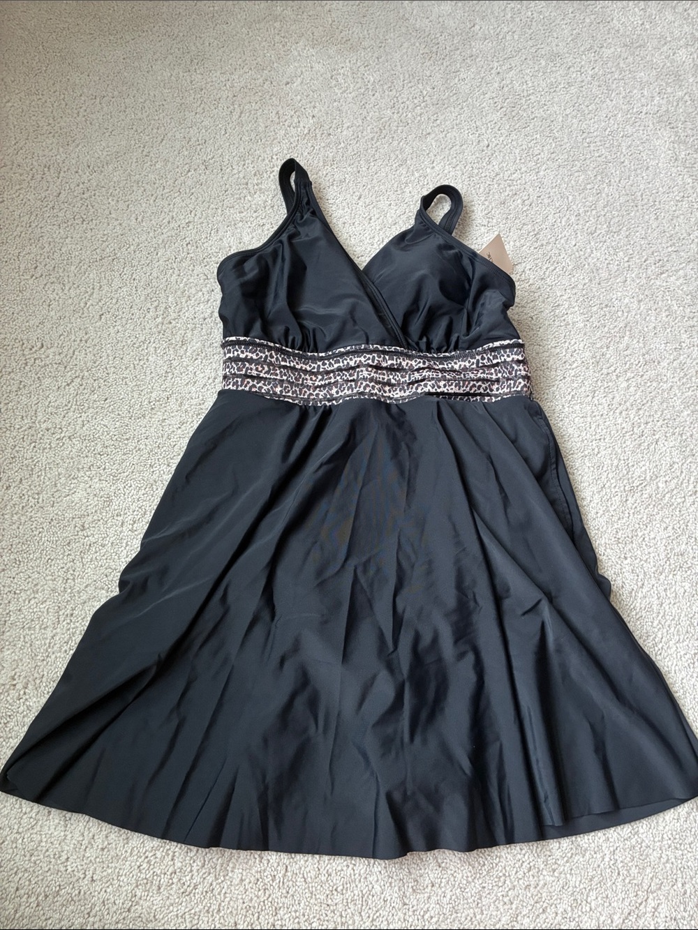 Bloom chic new Black V-Neck Women’s Swimsuit Dress Embellished Waistband size 12